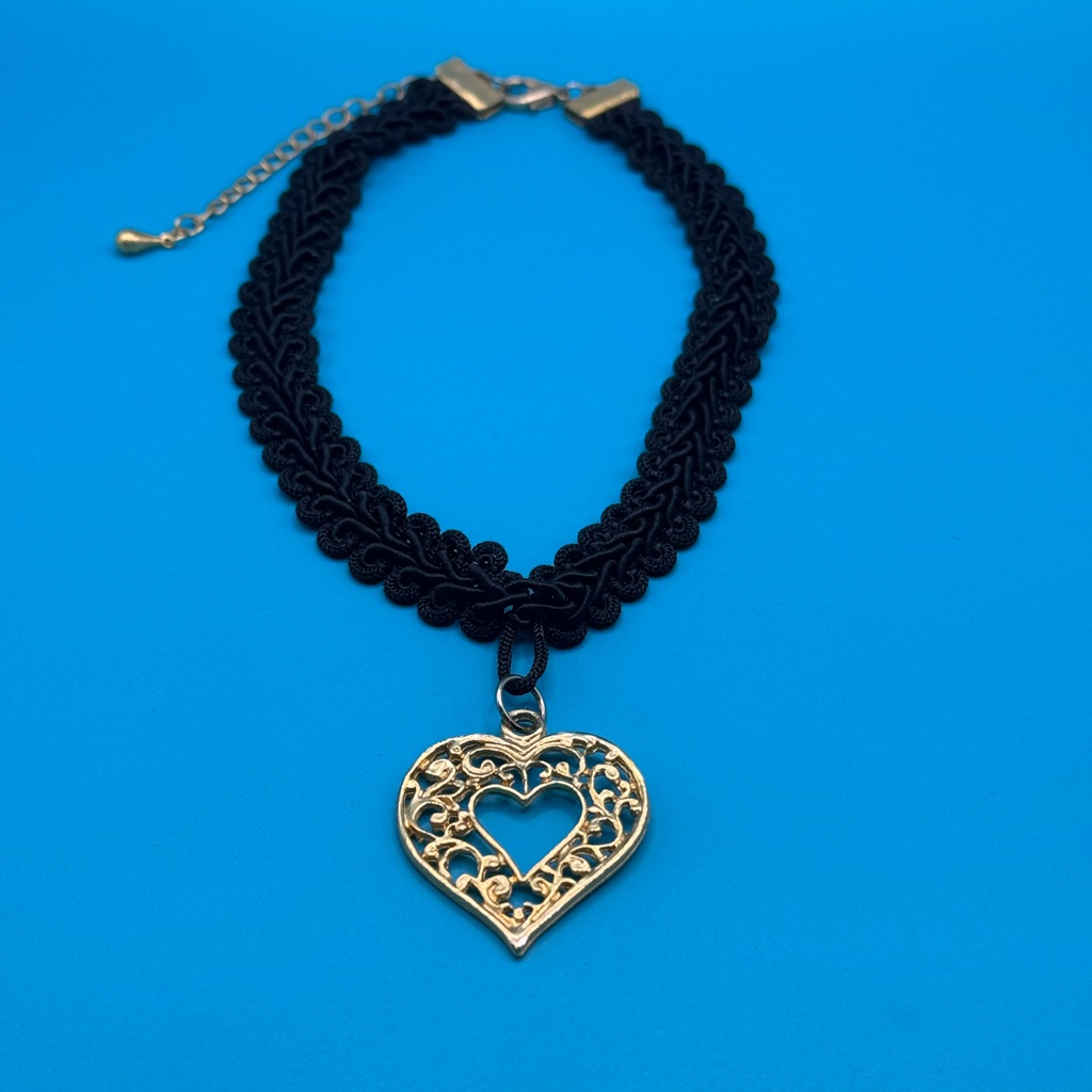 Black Choker Gold Plated Heart Pendant